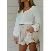 Самые популярные женские шорты летние бежевые полосатые офисные женские шорты с эластичным поясом в тонкую полоску С Карманами Шорты Для Йоги Спортивные шорты