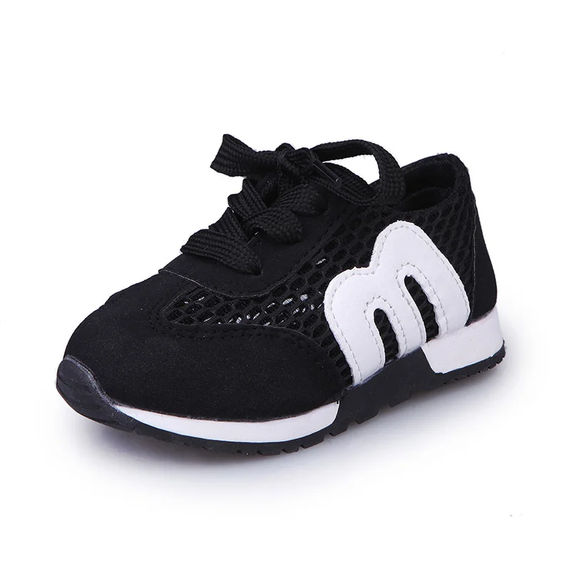Детская обувь с алфавитом, сетчатая детская обувь для бега, спортивные Нескользящие кроссовки для девочек и мальчиков(Однослойная сетка - Цвет: Черный