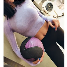 Бесшовный укороченный Топ для женщин, для спортзала, розовый, с длинным рукавом, для тренировок, для фитнеса, спортивный топ с отверстием для большого пальца, облегающая энергетическая Йога-рубашка