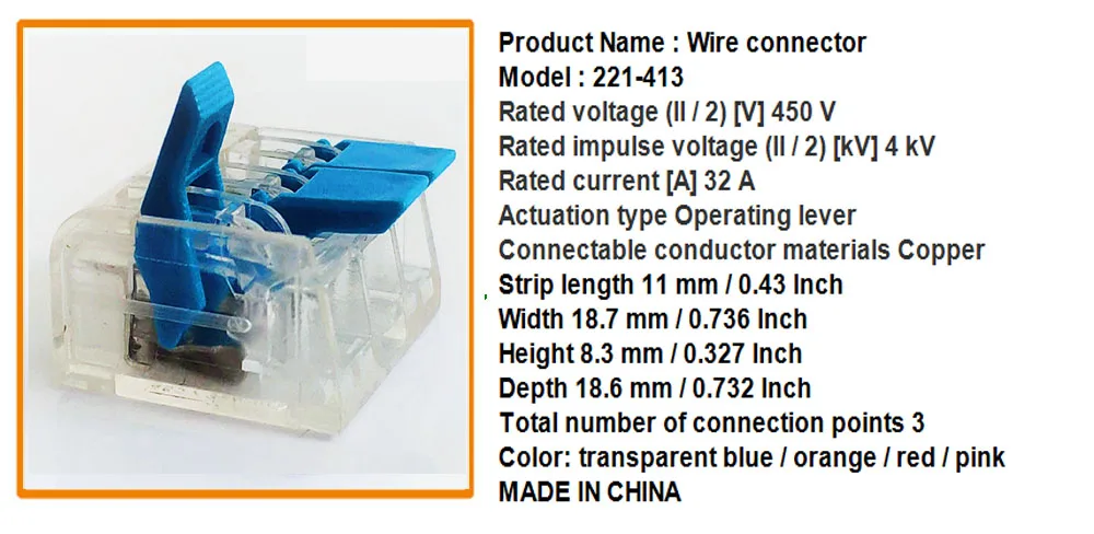 Нажимной соединитель провода соединители водонепроницаемый соединитель кабельный клеммы блок 221-413 красный цвет Кабельный соединитель штепсельный соединитель