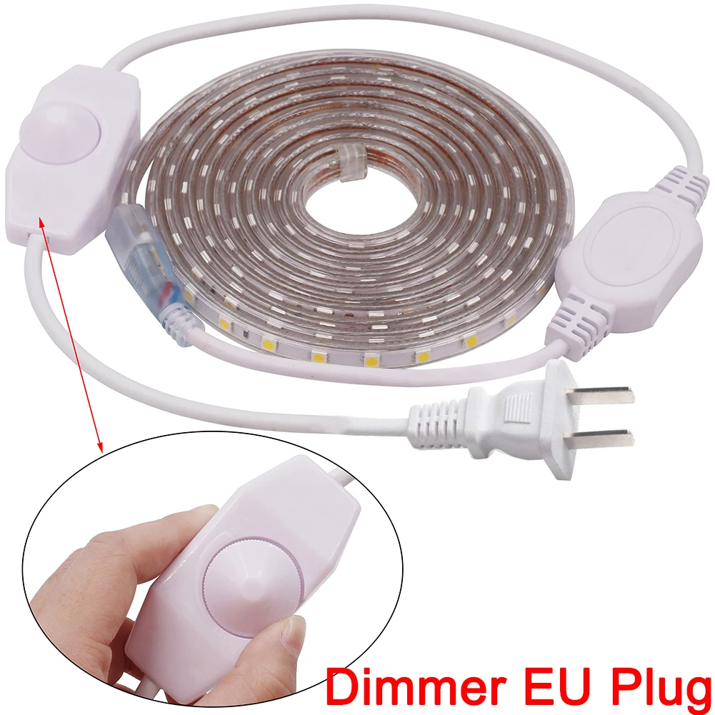 220 V светодиодные ленты с регулируемой яркостью 5050 AC DC 220 вольт светодиодные полосы гибкий светильник Водонепроницаемый 5, 10 м, 15 м, 20 м диммер штепсельная вилка европейского стандарта 60 светодиодов/M Led лента - Испускаемый цвет: No Dimmer US Plug