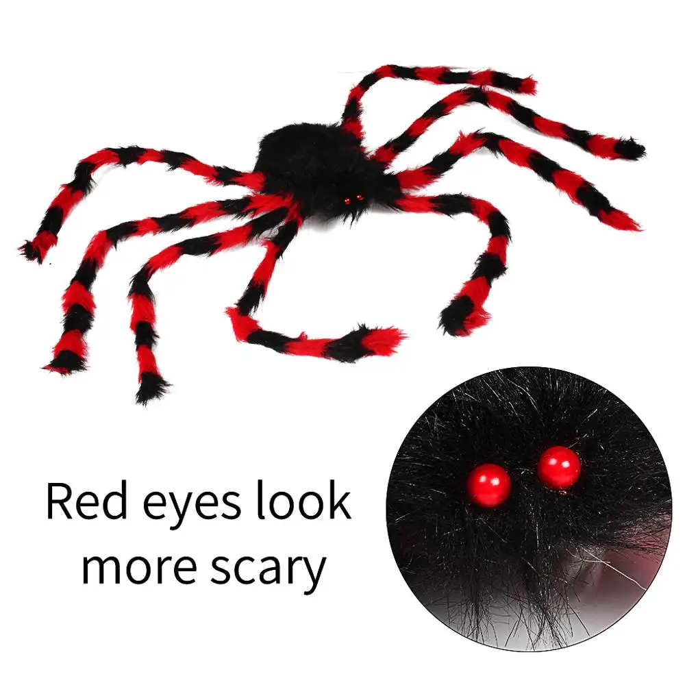 49inch Large Spider For Halloween Party Decorations Indoor Outdoor Yard Decor Scary Plush Spider Props (Black And Red) (4)