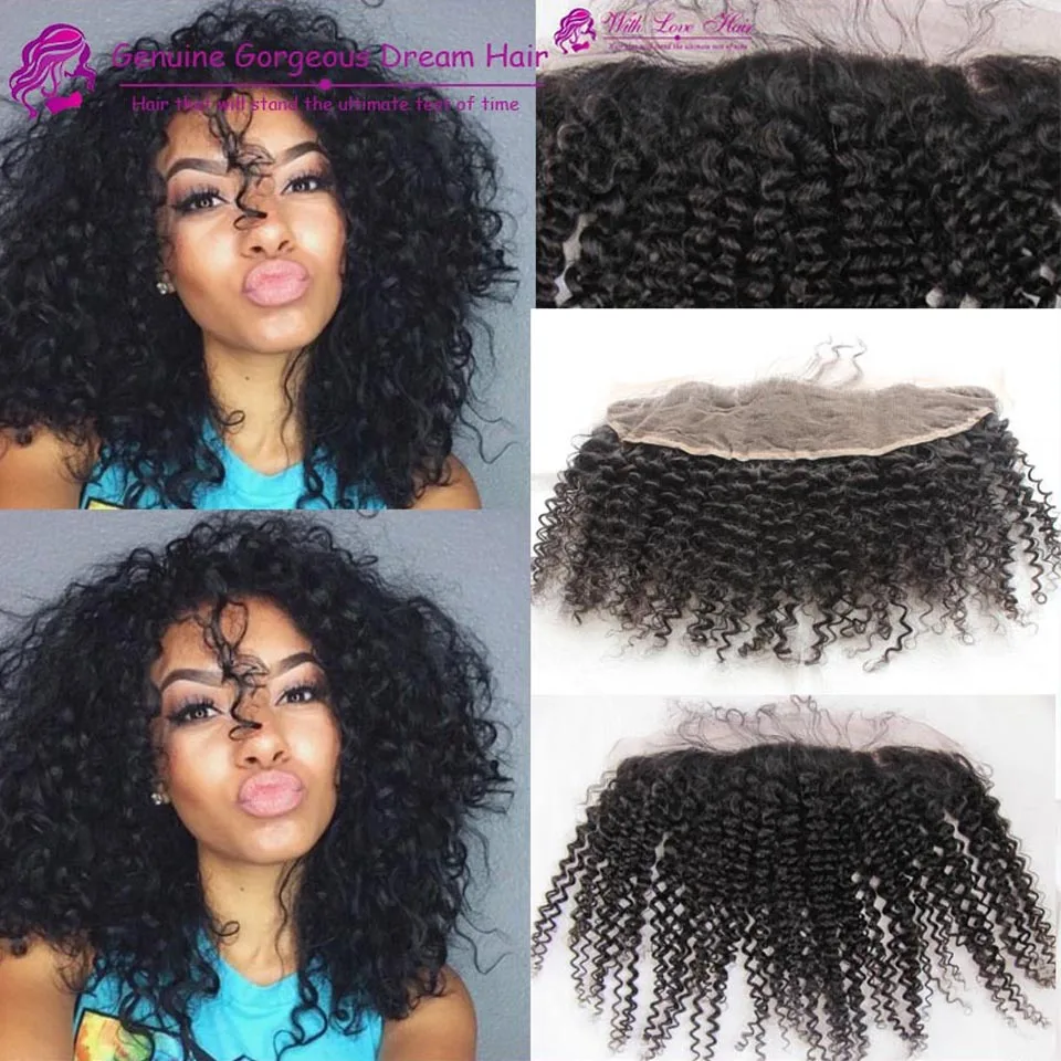 

CA54 Mongolian 13x2 Kinky Curly Wave Lace Frontal Bleached Knots Virgin Hair lace frontal Full Frontals Lace Closure Ear to Ear