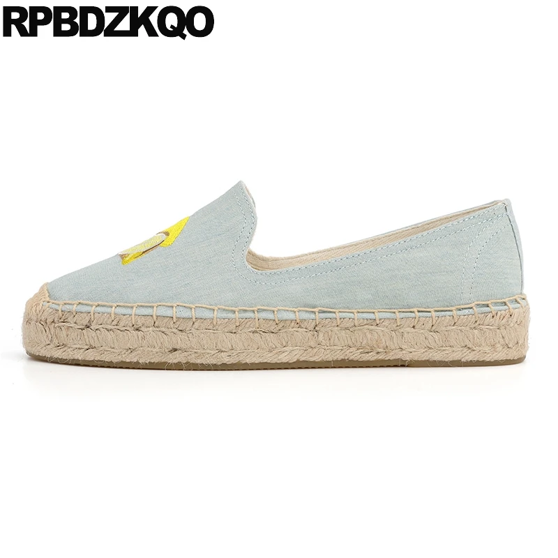 Breathable Loafers Straw Jeans Embroidered Denim Large Size Plain Canvas Shoes Beautiful Flats Espadrilles Chinese Women Hemp | Обувь