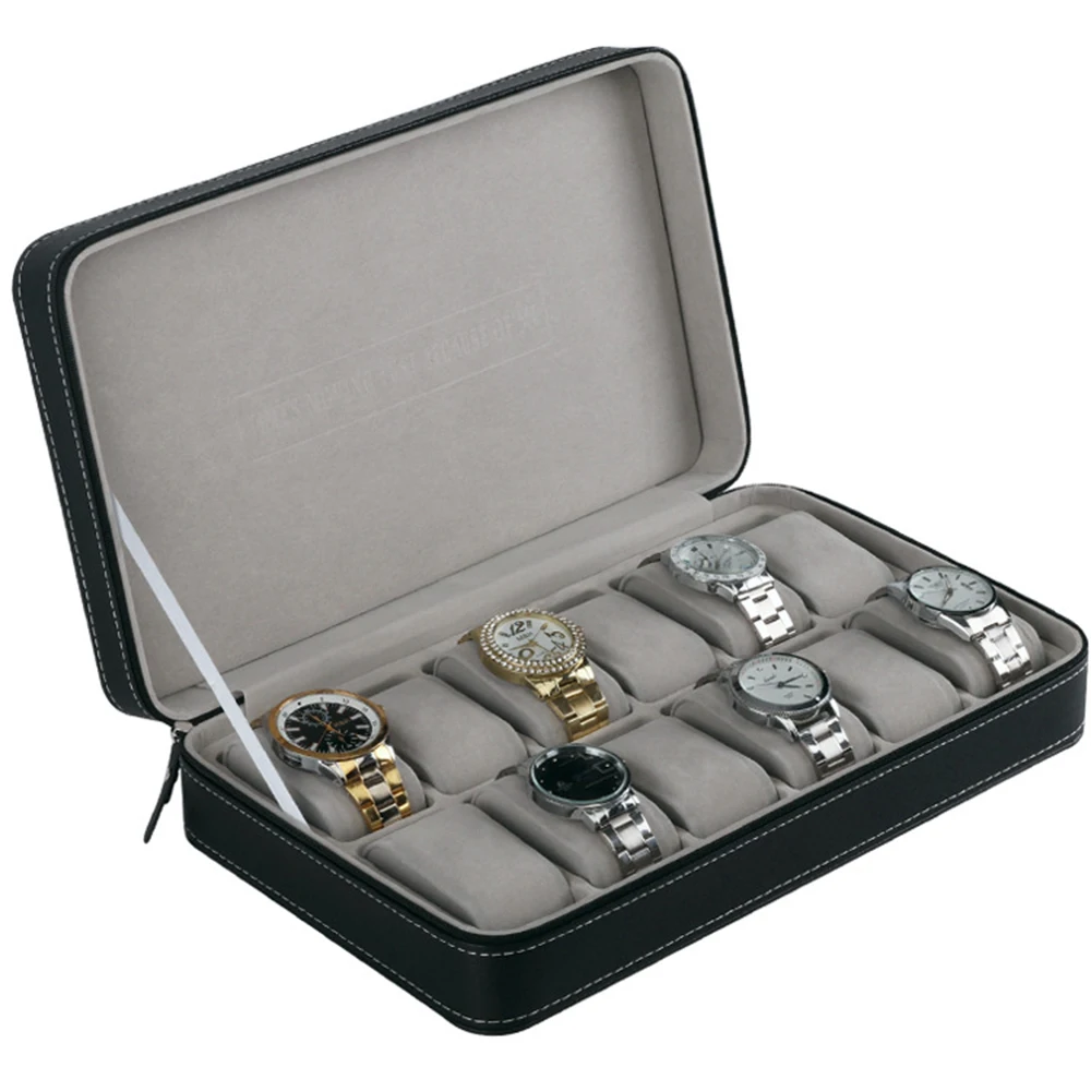 

12 Grids Multi-Functional Bracelet Watch Display Case Portable Watch Box Organizer PU Leather Casket with Zipper