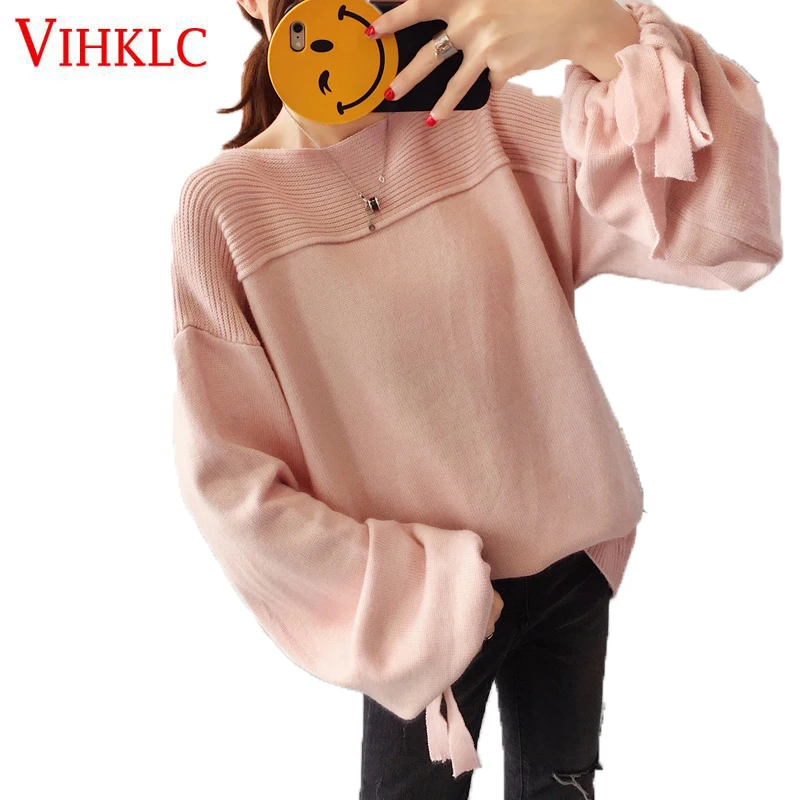 Lantern Sleeve Sweater Women's Loose pullovers Short 2018 New Fashion Tide Korean Student Knitwear Long Temperament Z326 | Женская