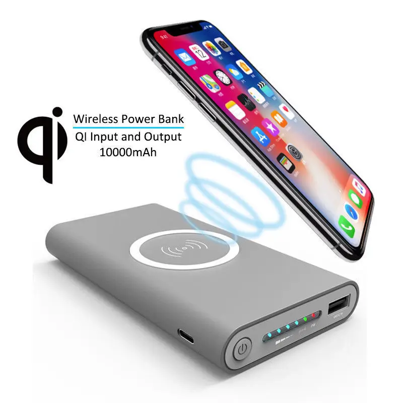 10000mAh Power Bank Qi Wireless Charger for iPhone 8 8 Plus X External Battery Charger USB