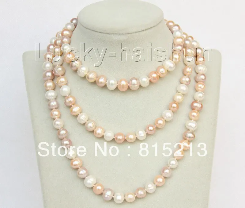 

ddh001314 47" 10mm baroque near round white pink pearls necklace
