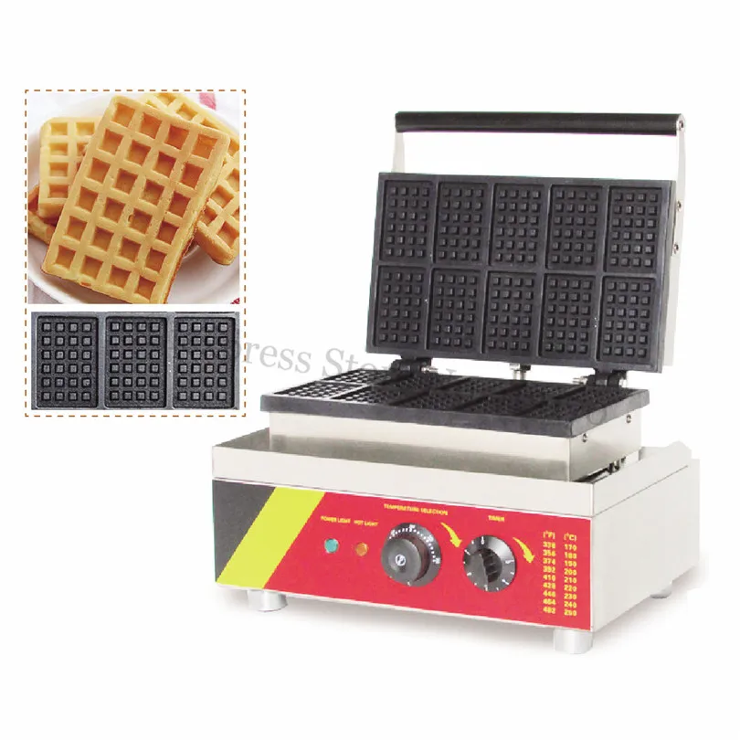 Commercial Waffle Maker Electric Rectangle Waffle Machine 10 Moulds