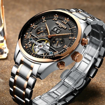 

Top Brand Skeleton Watch Men Automatic Stainless Steel Waterproof Male's Watches Perpetual Calendar and Auto Date Man Wristwatch