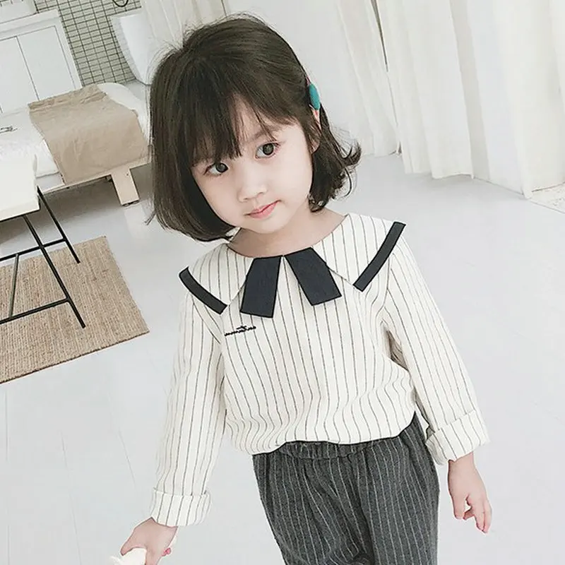 Pattern stripe girls blouse 2018 autumnal baby girl shirts and tops