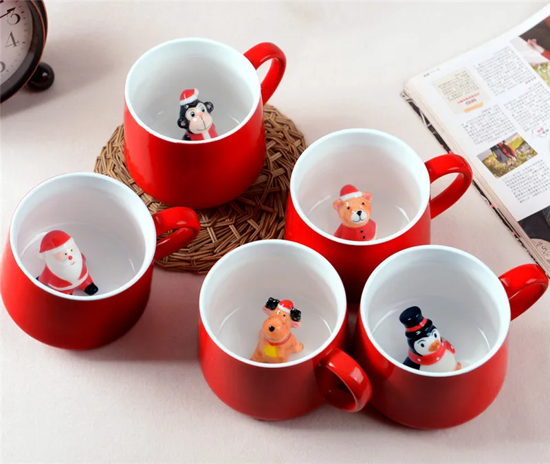 

Hot Sale Creative Red 3D Animal Cup Ceramic Mug 400ml Cute Cartoon Couple Coffee Milk Tea Cup New Christmas Favors Water Cups