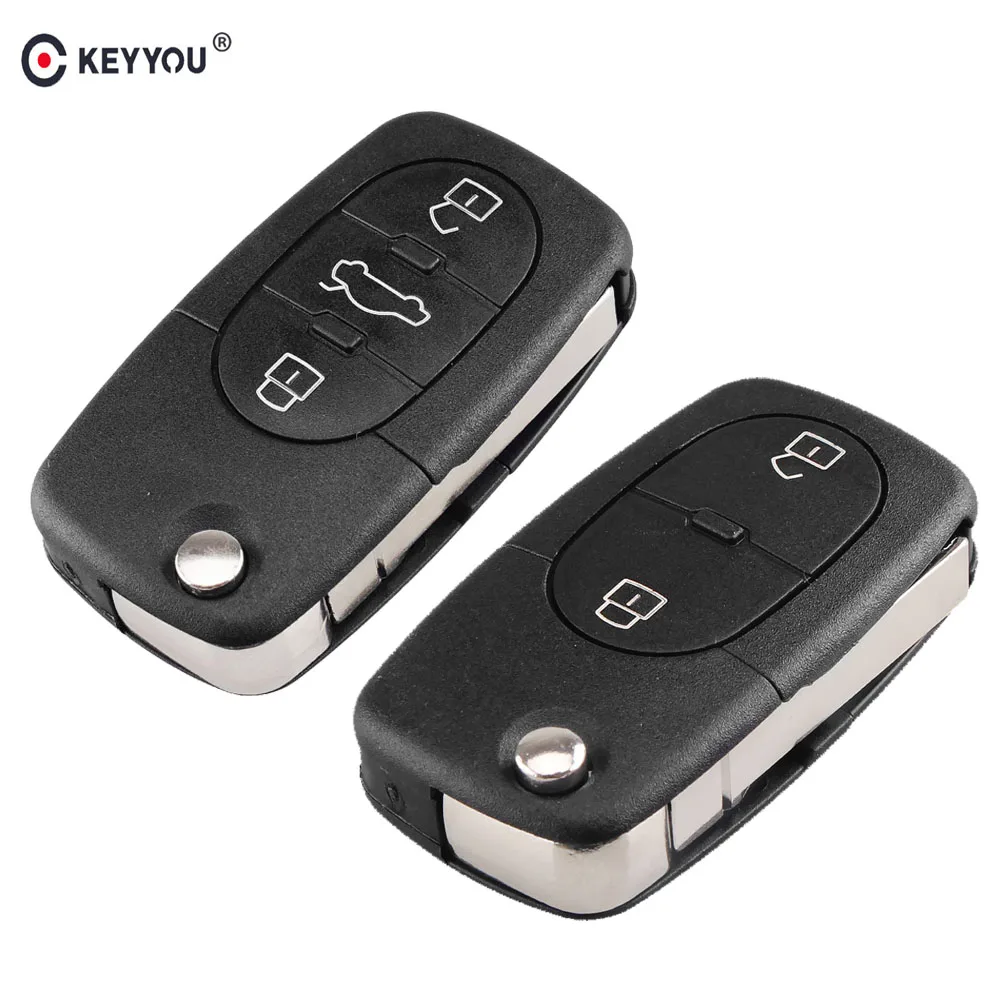 

KEYYOU Replacement 2/3 Buttons Flip Car Key Case Shell Fob For Audi TT A2 A3 A4 A6 A8 Quattro Old Models With Blade CR1620