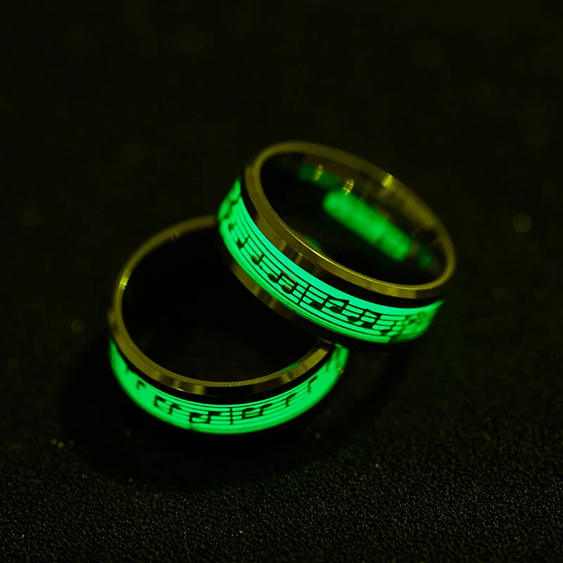 New Music notation Stainless steel The Lord Of One Ring Fluorescent Glowing Logo Finger Rings For Women Fashion Jewelry Can