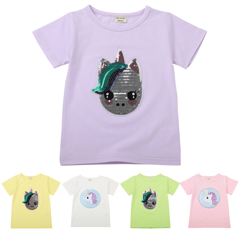 

Kids Girl T Shirt Children Sequins Unicorn T-shirts Baby Cotton Casual Tee Clothing Short Sleeve Summer Fashion Wear Girls Tops