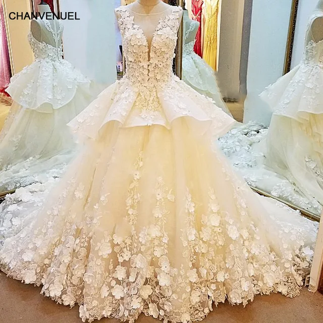 Ls53796 Luxury Bridal Wedding Dresses 2017 Beaded Crystal Ball Gown Ls53796 Luxury Bridal Wedding Dresses 2017 Beaded Crystal Ball Gown Flowers Long Tail