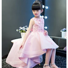 KICCOLY/элегантное розовое кружевное платье со шлейфом для девочек; платье для первого причастия с аппликацией; торжественные Свадебные платья для маленьких девочек; платье с цветочным узором для девочек