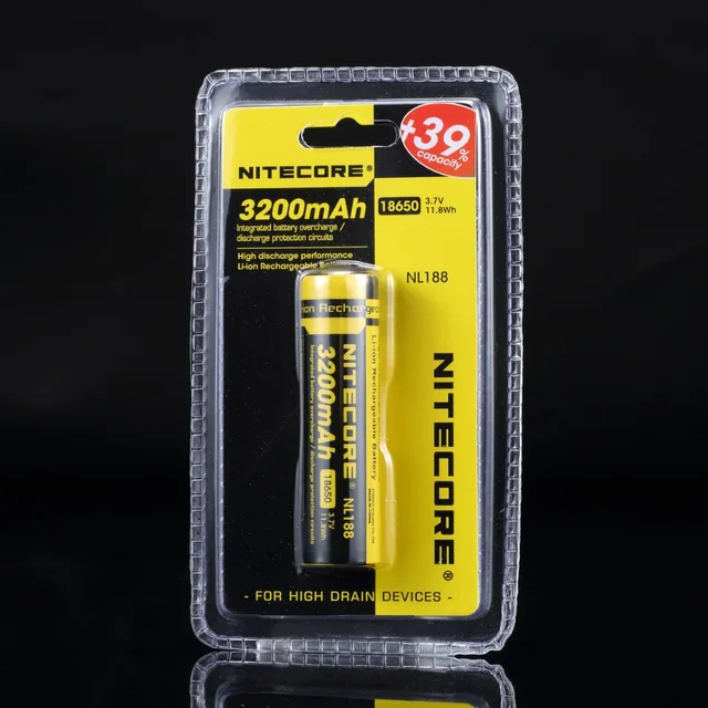 Cheap topsale NITECORE NL188/NL1832 18650 3200mAh 3.7V 11.8Wh li-ion Protected battery with button top for all type flashlights 1piece