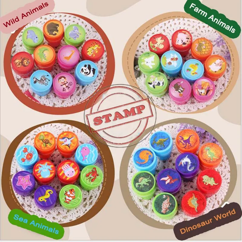 

10 Pcs / Lot 2018 NEW! Cute Cartoon Self Inking Rubber Stamp Set for Scrap Booking School Supplies Kids Drawing Toys Stamps toys