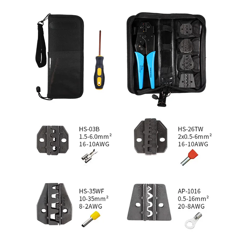 

HS-30J 4Jaw Crimping Tool Connector Ratcheting Wire Crimper Dupont Pin Compression Piler Multi-tool hand tool set