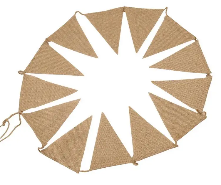 Top Vintage Jute Hessian Burlap Bunting Banner Wedding party Photography Props Decoration Banner 13 Flags 1