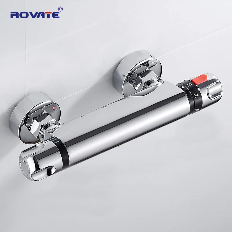 

ROVATE Bathroom Thermostatic Faucet Wall Mounted Mixer Constant Temperature Control Valve Tap for Bathtub