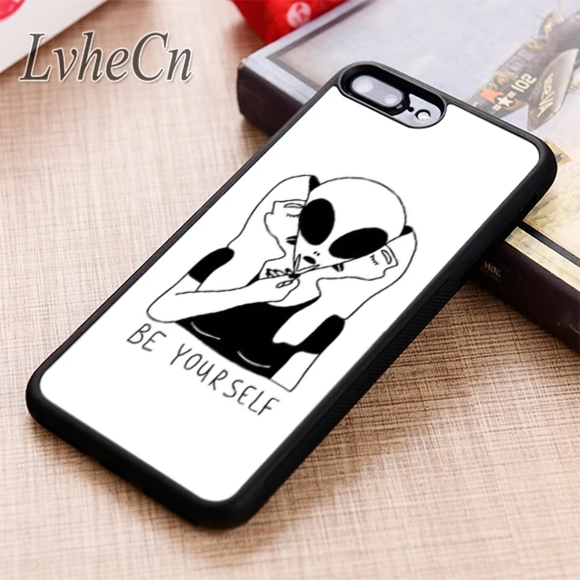 

LvheCn Be Yourself Weird Alien Quote phone Case cover For iPhone 6 6S 7 8 X XR XS max 5S SE Samsung Galaxy S6 S7 edge S8 S9 Plus