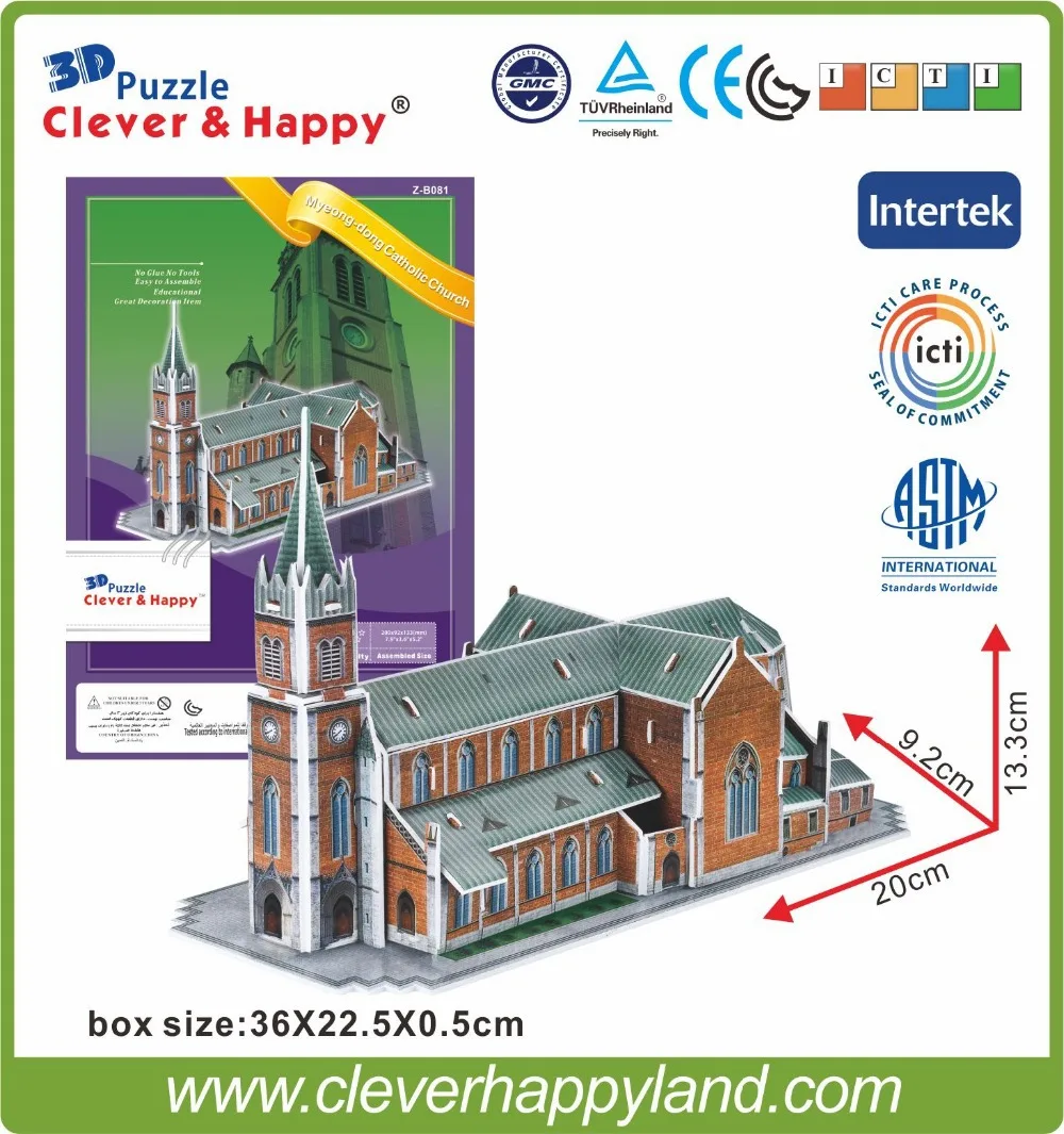 

New 2014 Clever&Happy 3d puzzle Korea Myeong-dong Cathedral Church adult drawings model learning & education