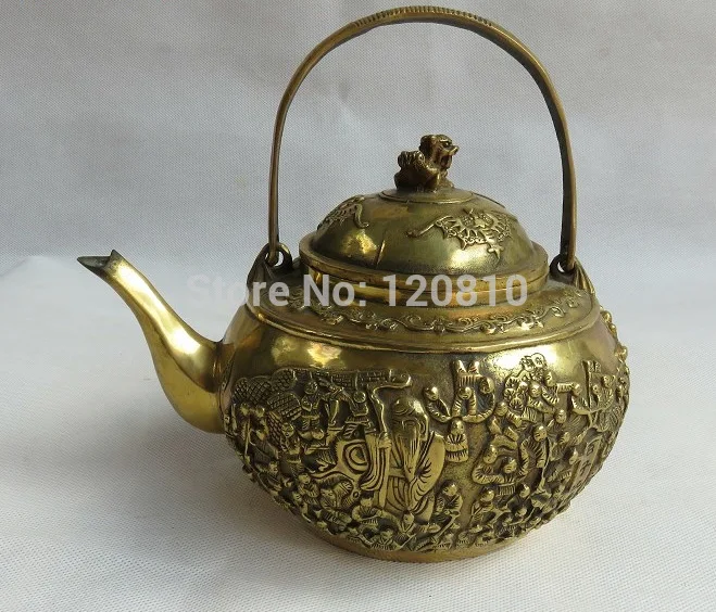 

Copper hundred children birthday longevity teapot kettle jug decorated practical feng shui bronze ornaments statue
