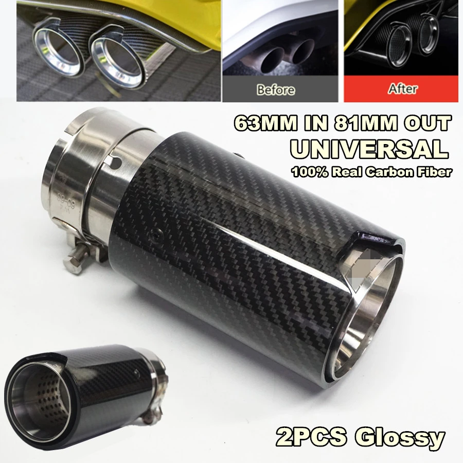 63-81mm Glossy Carbon Fiber Car Exhaust Muffler End Tip Pipe With Logo For BMW