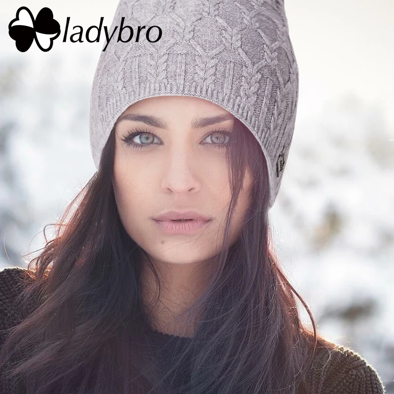 Женская вязаная шапка Ladybro теплая зимняя бини Дамская Шапка 52 56 см|knitted hat|knitted hats for