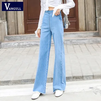 

Vangull 2019 New Women High Street Denim Blue Jeans Trousers Plus Size 32 Femme High Waisted Loose Wide Leg Pants Big Sizes