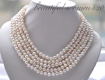 

Z4764 5strands 7mm white round PEARL NECKLACE magnet clasp