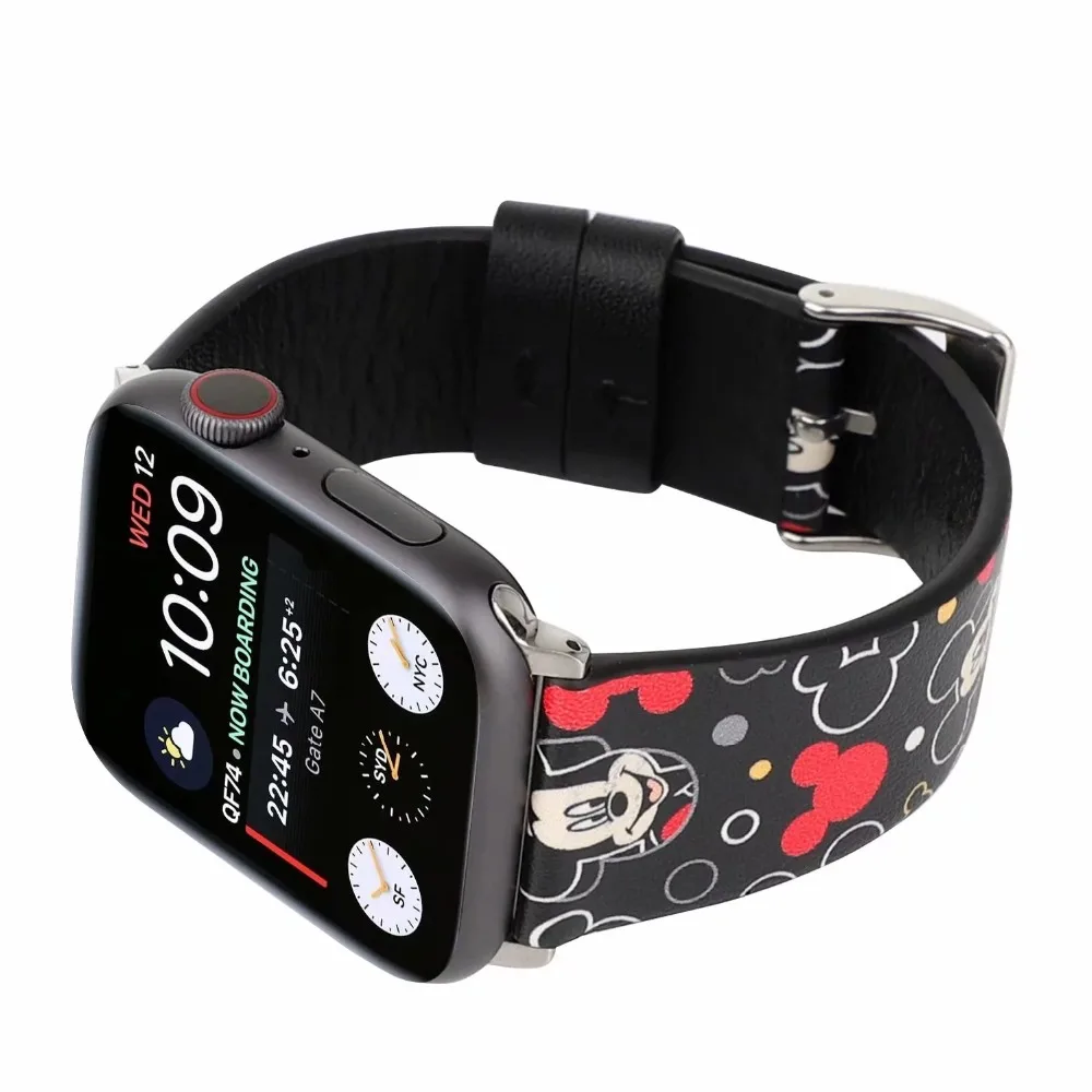 Кожаный ремешок для iwatch Apple Watch Series 1234 44 мм 40 мм 38 мм 42 мм Микки Маус Минни мультфильм ремешки для часов