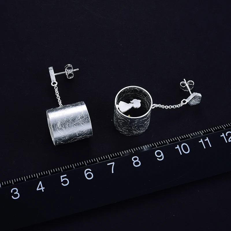 Lotus Fun Real 925 Sterling Silver Earrings Creative Handmade Fine Jewelry Meeting Love With Cat Drop Earrings for Women Brincos