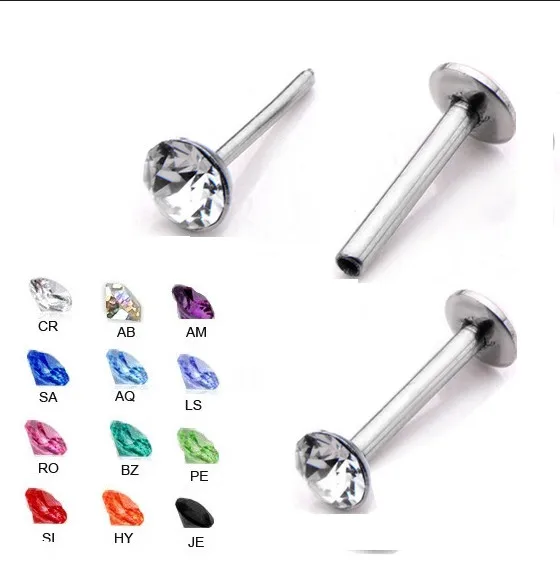 

Mixed 12 Color Gem Threadless Push Pin Labret Studs Lip Nose 16G Ear Cartilage Helix Tragus Stud Piercing Body Jewelry