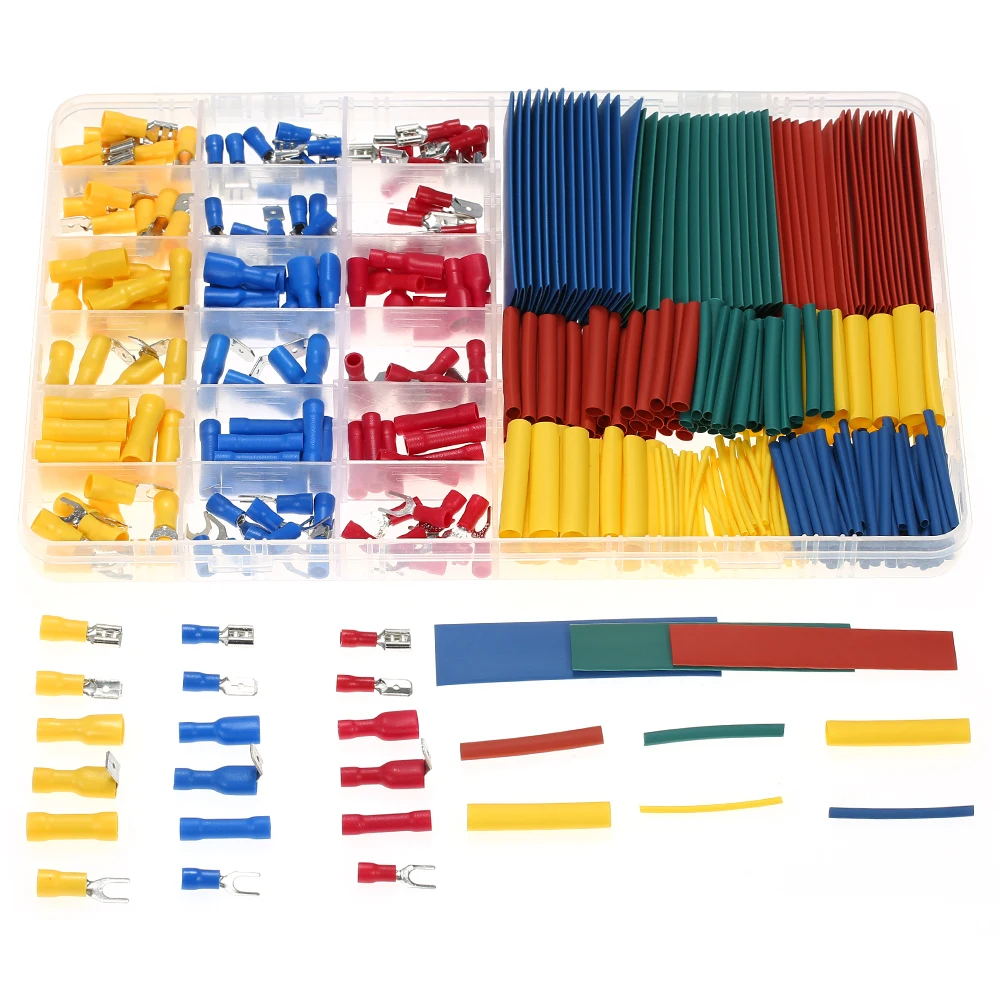 

425pcs Assorted Cold-pressed Wire Connector with Heat Shrink Tubing Kit 260pcs Heat-shrink Tubes+165pcs Wire Terminal Connector