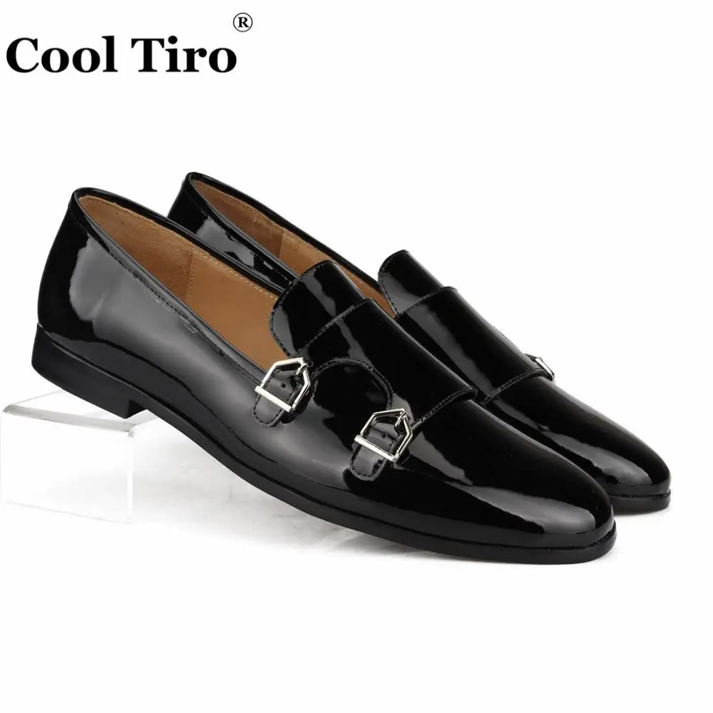

Cool Tiro Black Patent leather Men Loafers Double-Monk Moccasins Slippers Formal Wedding Dress Shoes Flats Business shoes Casual