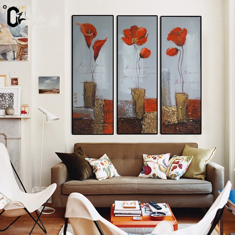 

Free Shipping 3Pcs Flower Oil Painting Art Printed On Canvas For Home Decor Wall Decoration