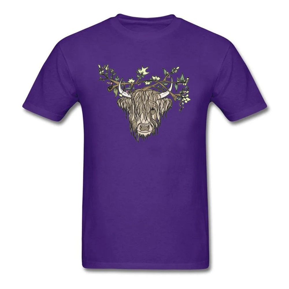 Scottish cow Normal T Shirt for Male 100% Cotton Fall Tees Fitness Tight T-shirts Short Sleeve Prevalent O-Neck Scottish cow purple