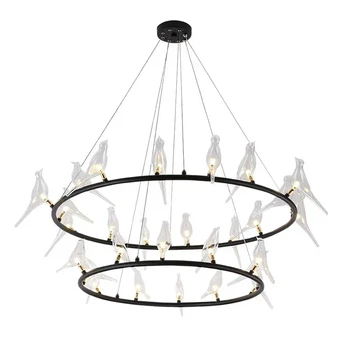 

Nordic personality creative restaurant chandelier simple retro cafe designer wrought iron glass bird lights hanglamp