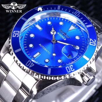 

Winner Luxury Brand Design Blue Ocean Bezel Creative Watch Men Top Brand Luminous Casual Calendar Automatic Mechanical Watches