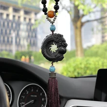 Автомобильная подвеска, китайское традиционное черное дерево, резной дракон, авто, удача, мир, зеркало заднего вида, украшение, аксессуары