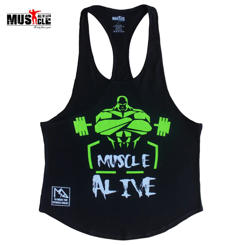 

MUSCLE ALIVE Fitness Tank Top Men Bodybuilding Clothing Workout For Man Cotton Sleeveless Casual Vests Stringer Singlets MATPHXB