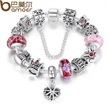 Bamoer Queen Jewelry Silver Charms Bracelet & Bangles With Queen Crown Beads Bracelet for Women SDP1823
