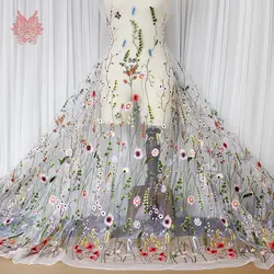 Белый с цветочной вышивкой сетки кружевной ткани Для свадебной вечеринки платье цветочный жаккардовые ткани для шитья бесплатная
