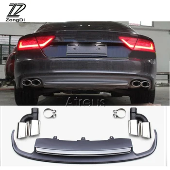 

1Set Car Exhaust Pipe Tips With Rear Bumper Diffuser spoiler For Audi A7 standard hatchback 2012 2013 2014 2015 Accessories