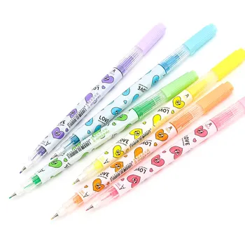 

6 Colors/Lot Love Smile Dual-side Highlighter Pen Marker Writing Fluorescent Color Pen Student Gift Office School Supplies