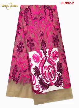 

2017 New arrival African net lace with sequins French lace fabric African Net Lace Material for party dress JLN92