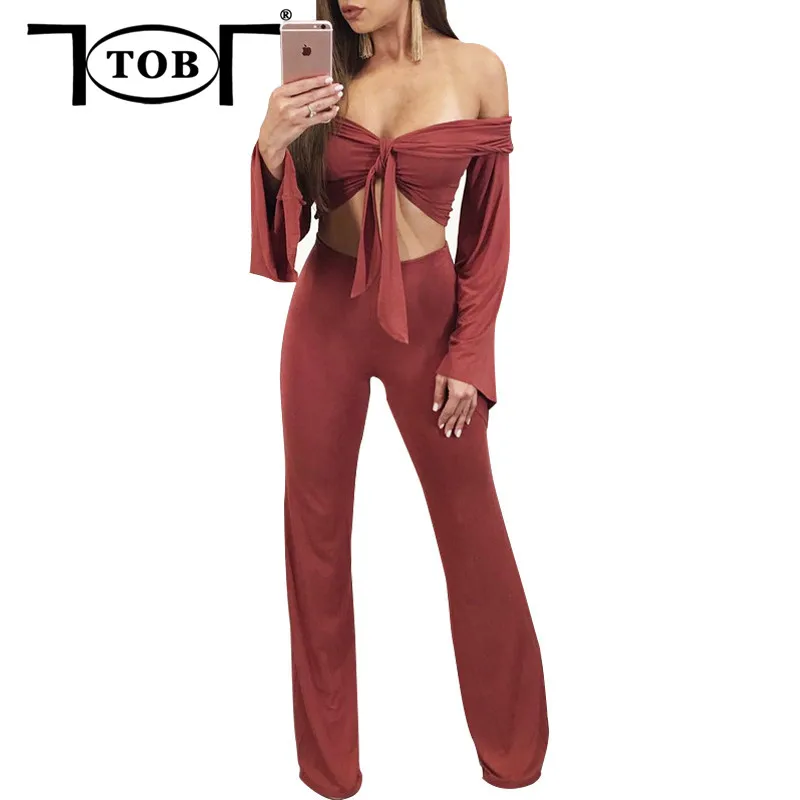 TOB women 2017 summer fashion off shoulder bandage bow 2